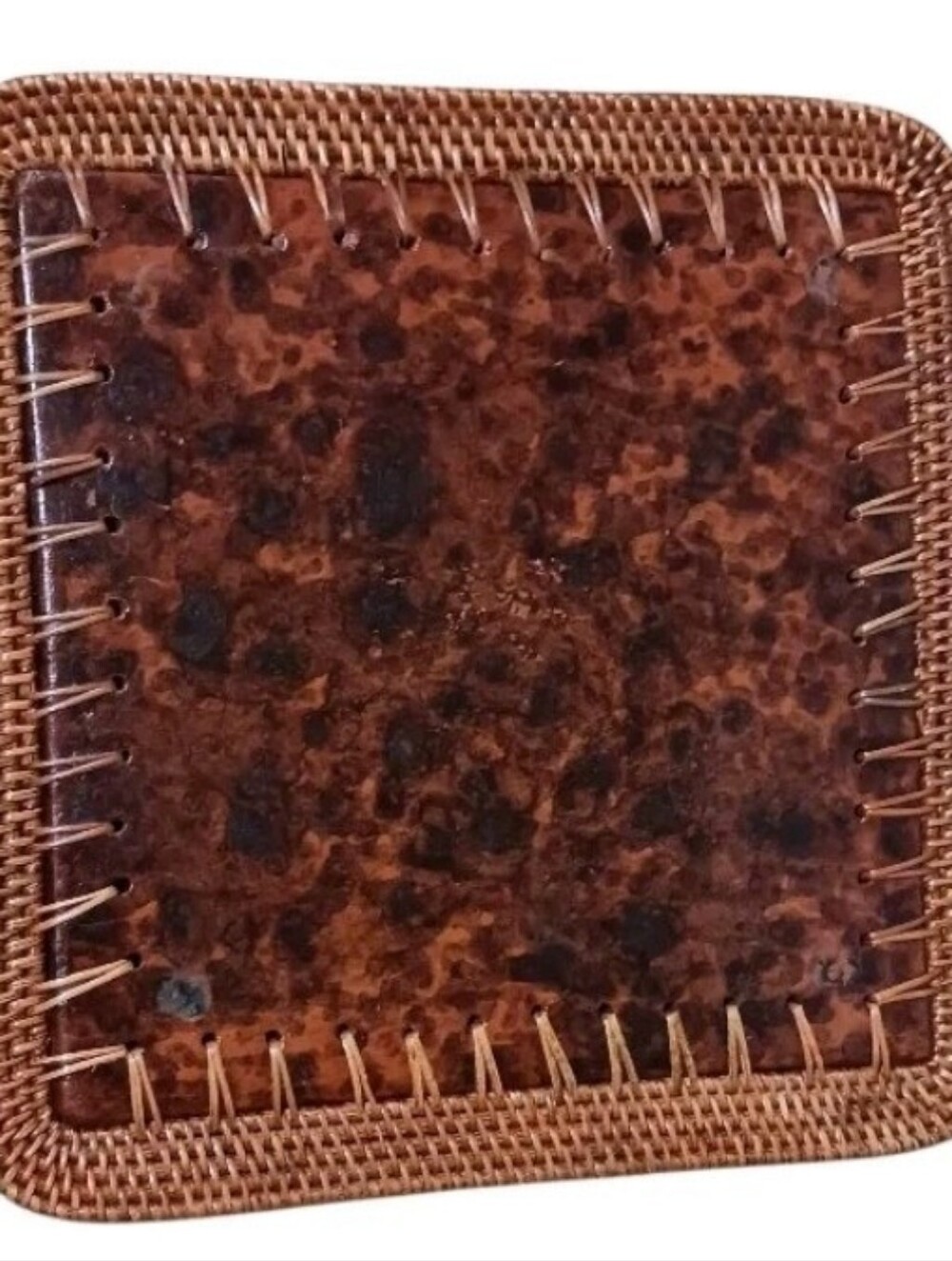 Pier 1 Imports LOT Amberina Ombre Wine Glasses & Terra Cotta Rattan Trivet Retro - Picture 13 of 16